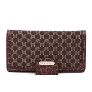 Celine Vintage Brown Monogram 1990-2000 Macadam-pattern Wallet with Croc Trim